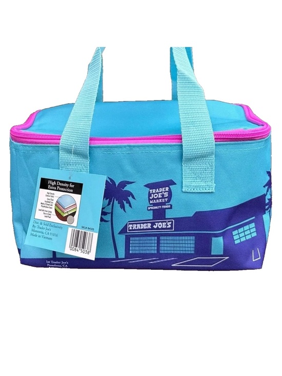 Handbags - Trader Joe's Blue Purple Insulated Lunch Bag Pink Zipper mini bag rare